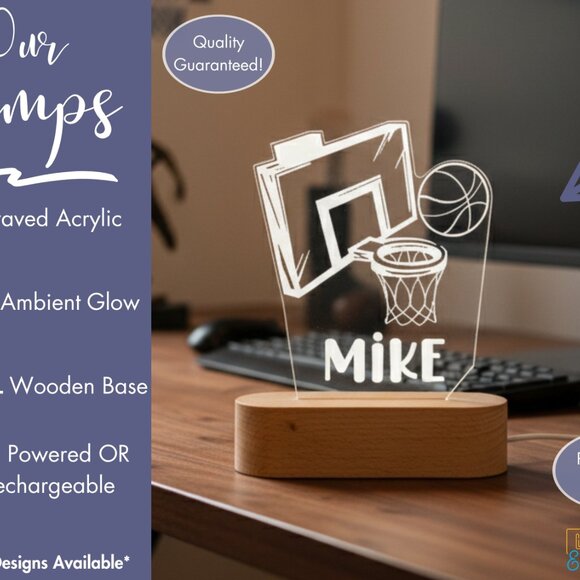 Basketball Night Light – Personalized LED Nightlight for Kids - Picture 3 of 8